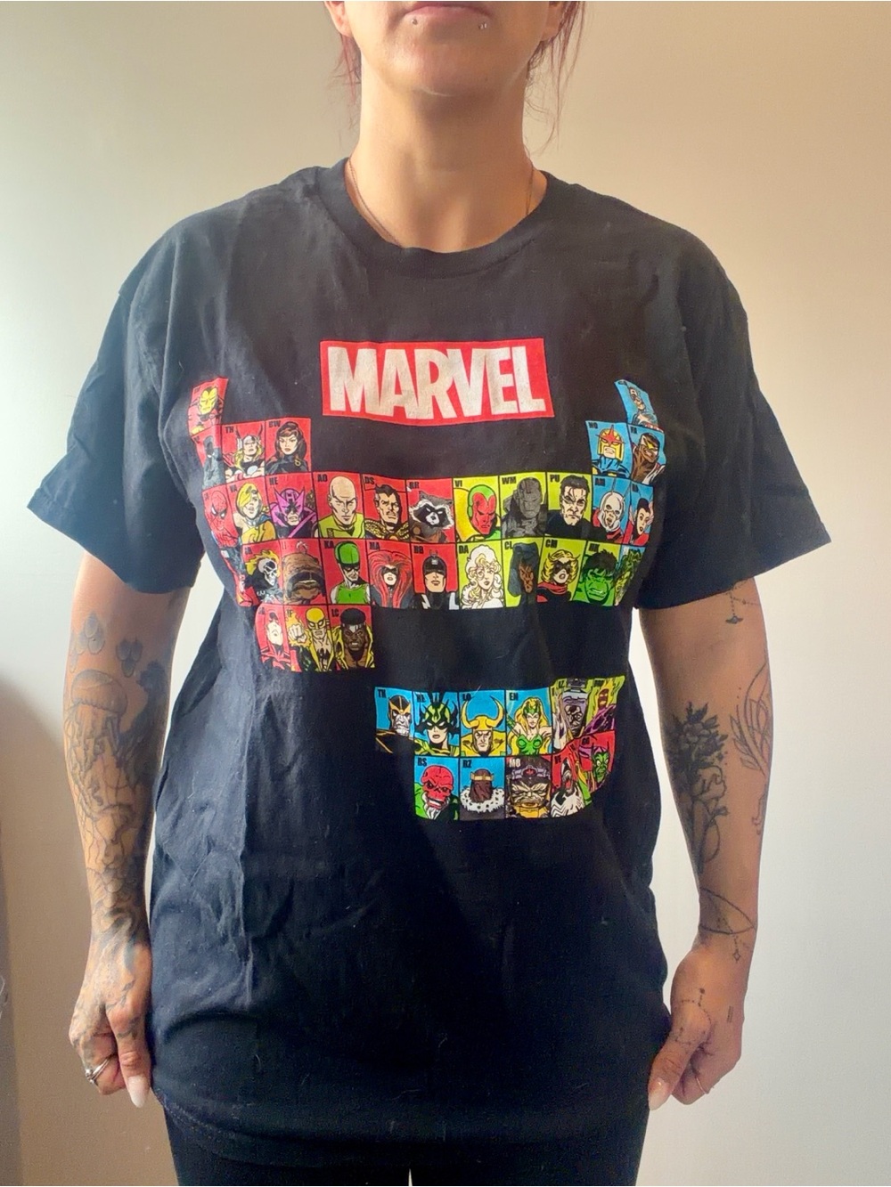 Marvel Avengers Unisex Large Black T Shirt Periodic Table Short Sleeves